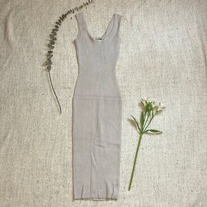 Taupe Ribbed Sleeveless Midi Dress